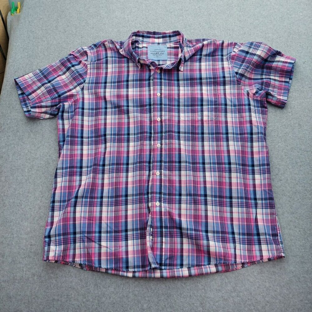 Saddlebred Shirt Mens  XXL Pink Plaid  Button Front Short Sleeve Button Up
